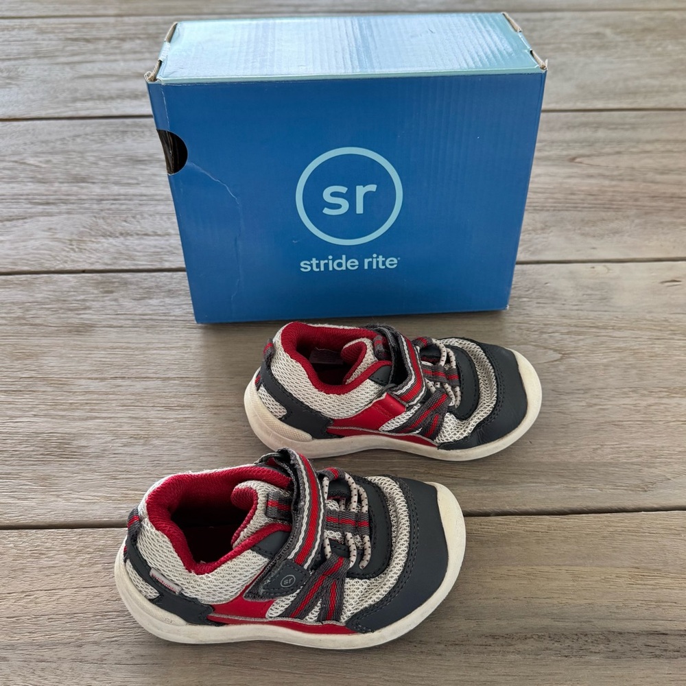 Stride Rite Red and Black Sneakers Comfortable Velcro Closure